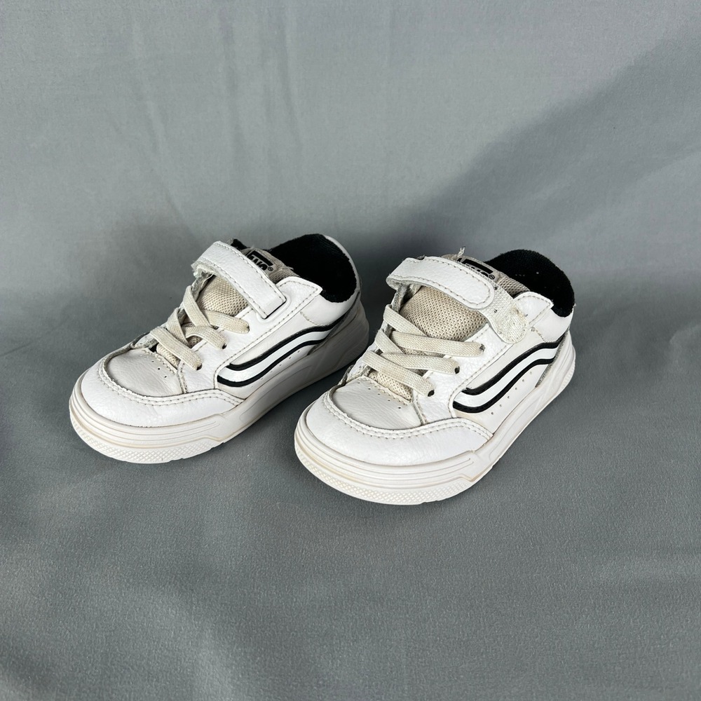 Vans Hylane V Low Top Sneakers Toddler 8 White Upper Leather Comfort Hook & Loop
